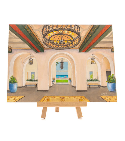 Original Oil Painting "Inside the Royal Hawaiian Hotel 974" with Table-top Easel by Laura Wiens