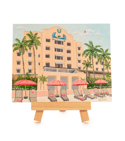 Original Oil Painting "Pink Umbrellas 979" with Table-top Easel by Laura Wiens