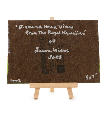 Original Oil Painting "Diamond Head View from The Royal Hawaiian 1002" with Table-top Easel by Laura Wiens