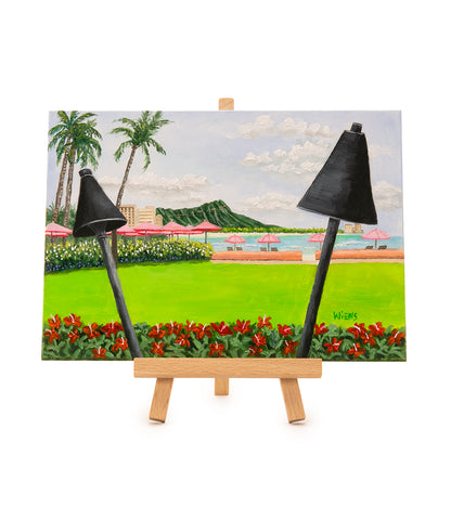 Original Oil Painting "Diamond Head View from The Royal Hawaiian 1002" with Table-top Easel by Laura Wiens