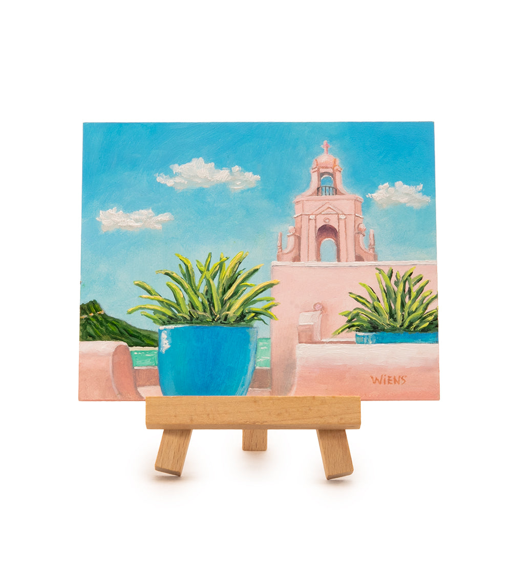 Original Oil Painting "Top of the Royal Hawaiian 1003" with Table-top Easel by Laura Wiens