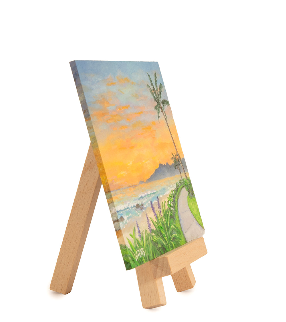Original Oil Painting "Sunset at Kaʻanapali Beach 1020" with Table-top Easel by Laura Wiens