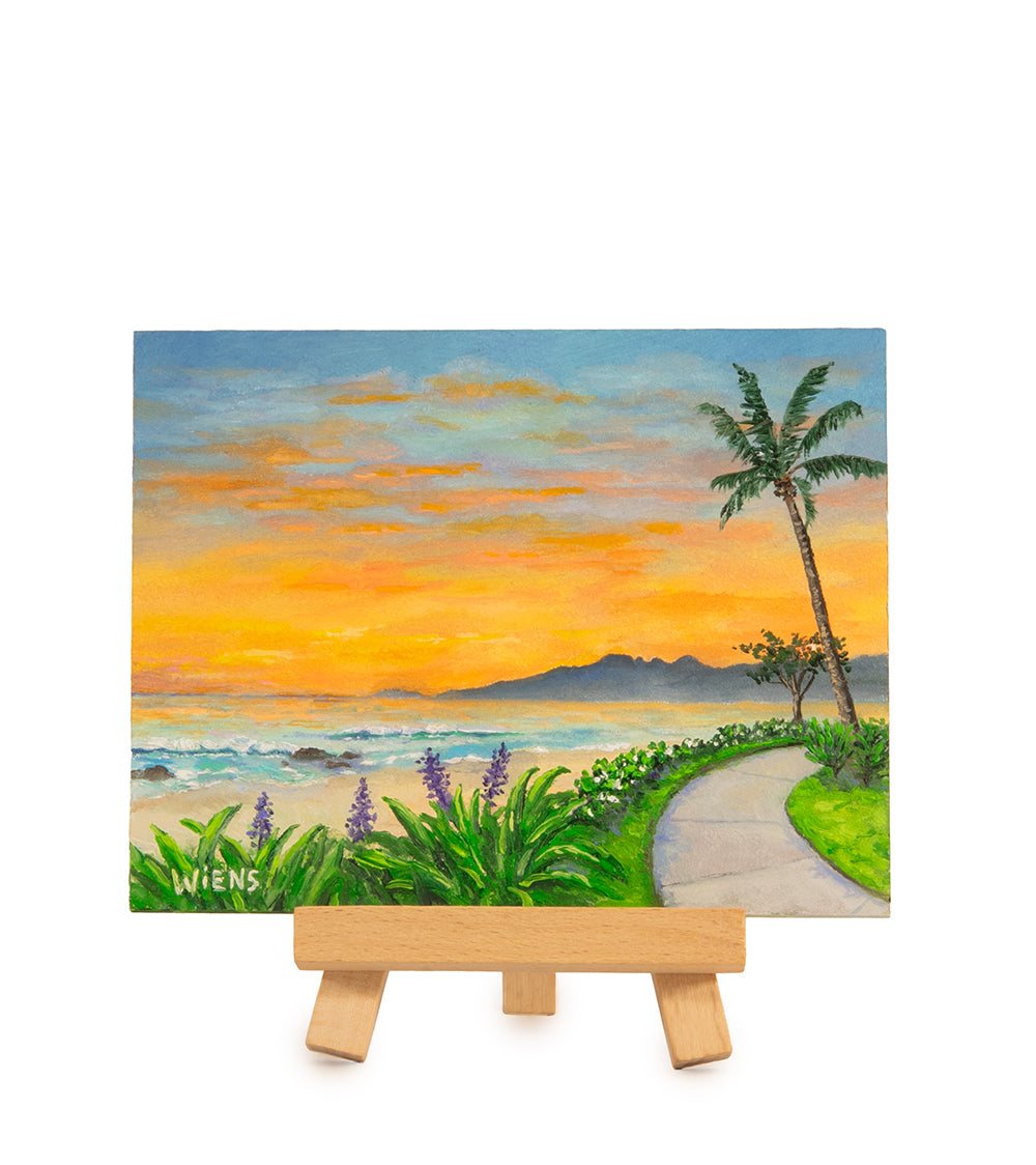 Original Oil Painting "Sunset at Kaʻanapali Beach 1020" with Table-top Easel by Laura Wiens