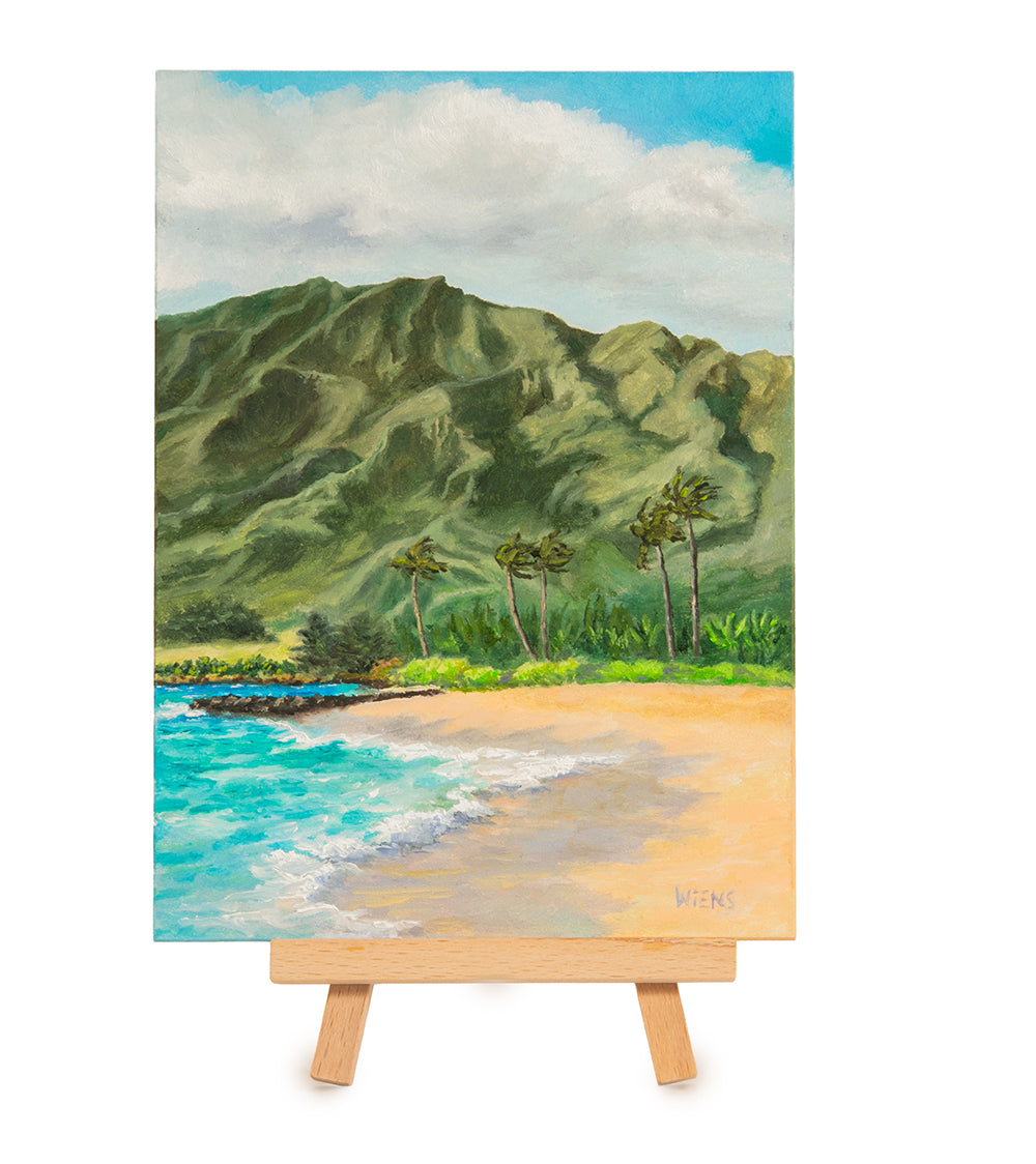 Original Oil Painting "Kaʻanapali Beach 1021" with Table-top Easel by Laura Wiens