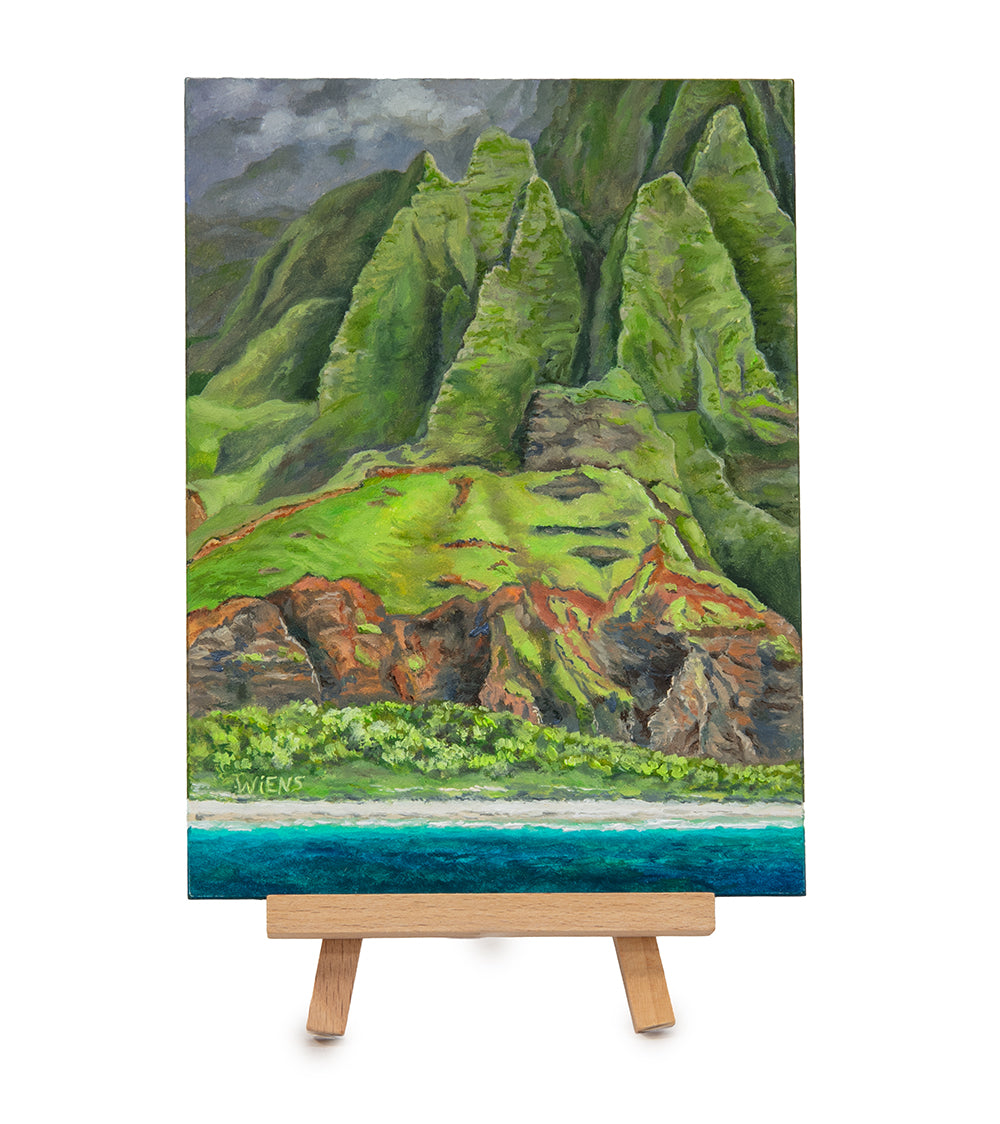 Original Oil Painting "Napali Coast 1027" with Table-top Easel by Laura Wiens