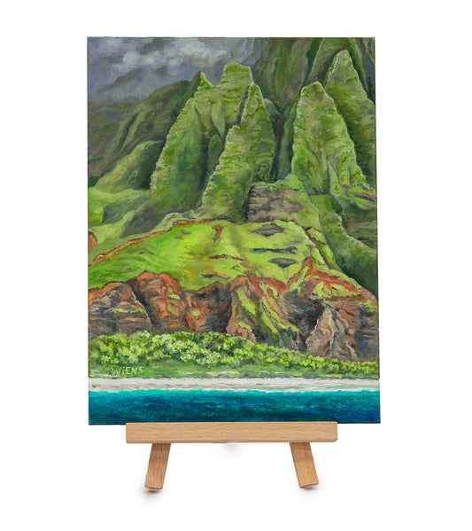 Original Oil Painting "Napali Coast 1027" with Table-top Easel by Laura Wiens