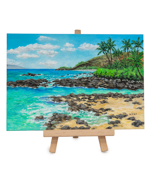 Original Oil Painting "Pa'ako Beach, Maui 1028" with Table-top Easel by Laura Wiens