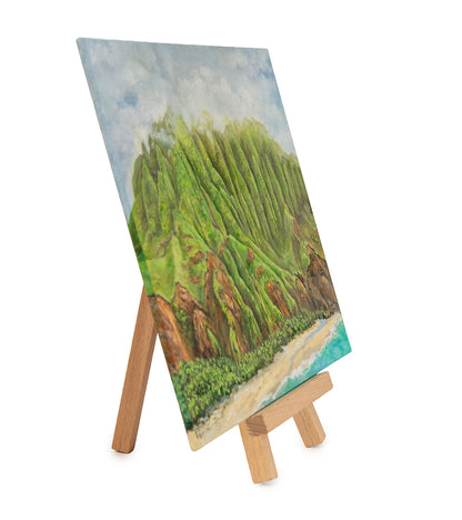 Original Oil Painting "Fluted Mountains of the Napali Coast 1029" with Table-top Easel by Laura Wiens