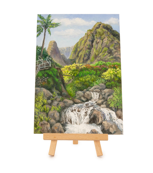 ローラ・ウィーンズ作 オリジナル油絵「モアナ・サーフライダーのロッキングチェア 987」卓上イーゼル付き