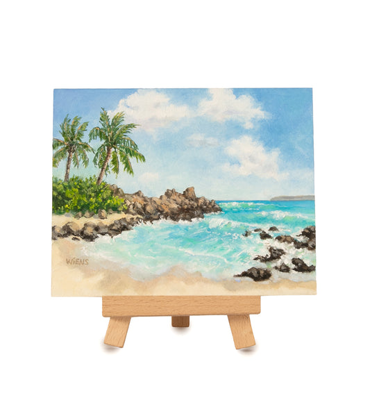 ローラ・ウィーンズ作 オリジナル油絵「モアナ・サーフライダーのロッキングチェア 987」卓上イーゼル付き