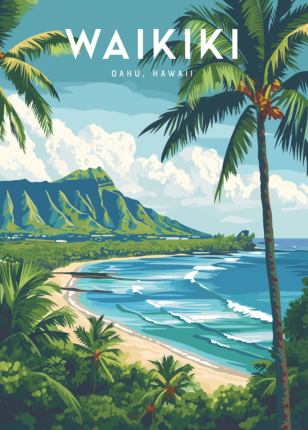 "Waikiki" Hawaii Travel Art Jigsaw Puzzle