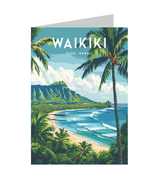 Greeting Card "Waikiki, Oahu" Hawaii Travel Art