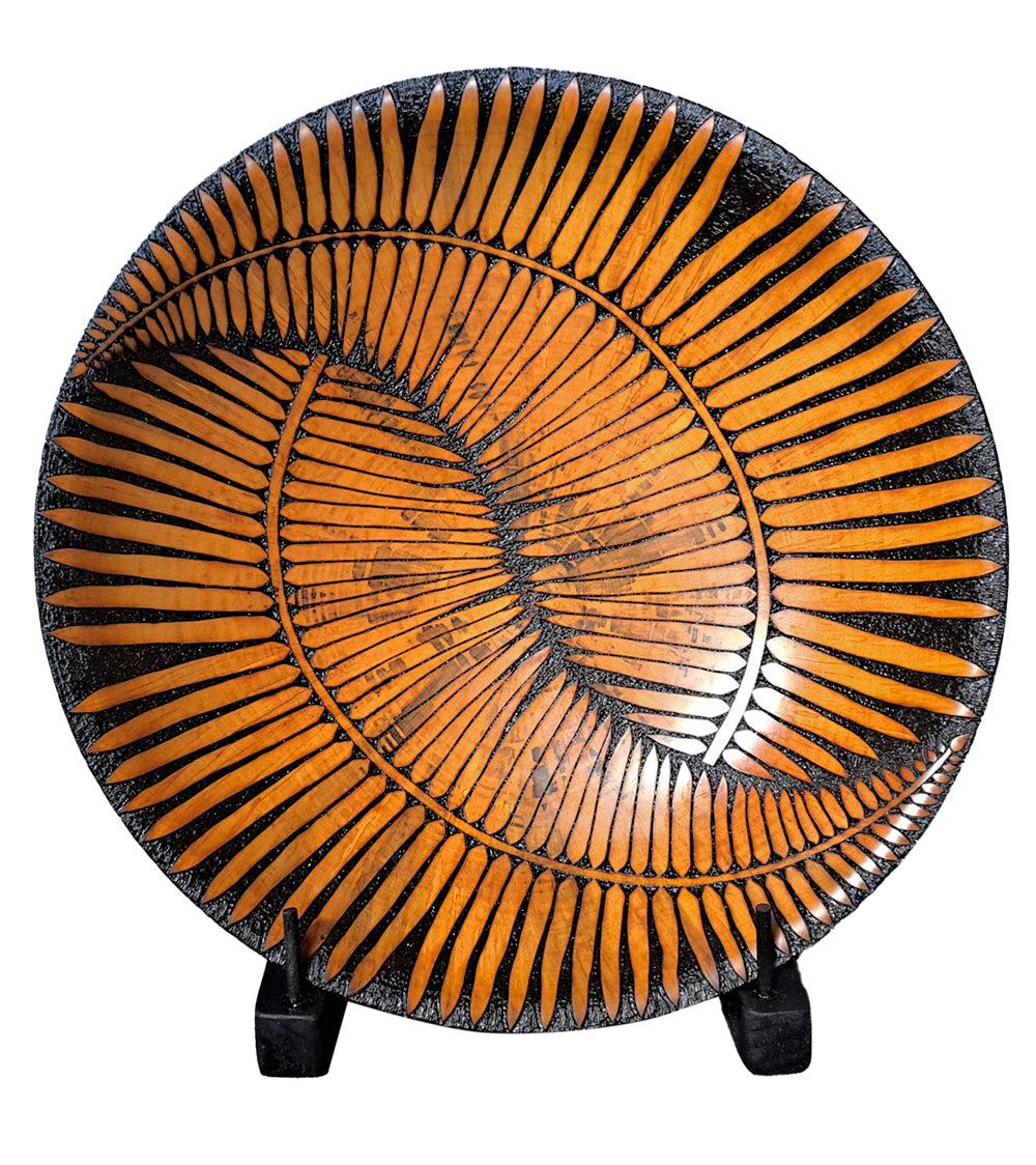 Pyrography Cook Pine Platter with stand "Ying Yang Fern #843" by Michael Patrick Smith