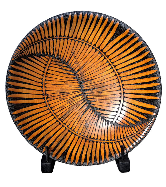 Pyrography Cook Pine Platter with stand "Ying Yang Fern #843" by Michael Patrick Smith