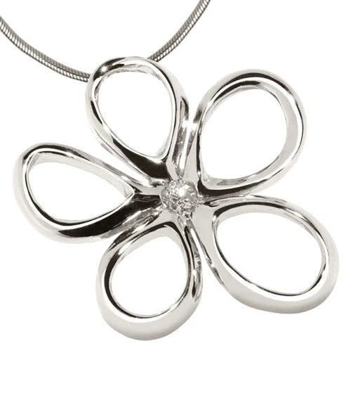 ホワイト14Kゴールドプルメリアの花びらとダイヤモンド