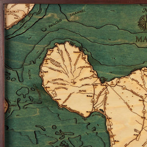 Maui Nautical Wood Map in Frame