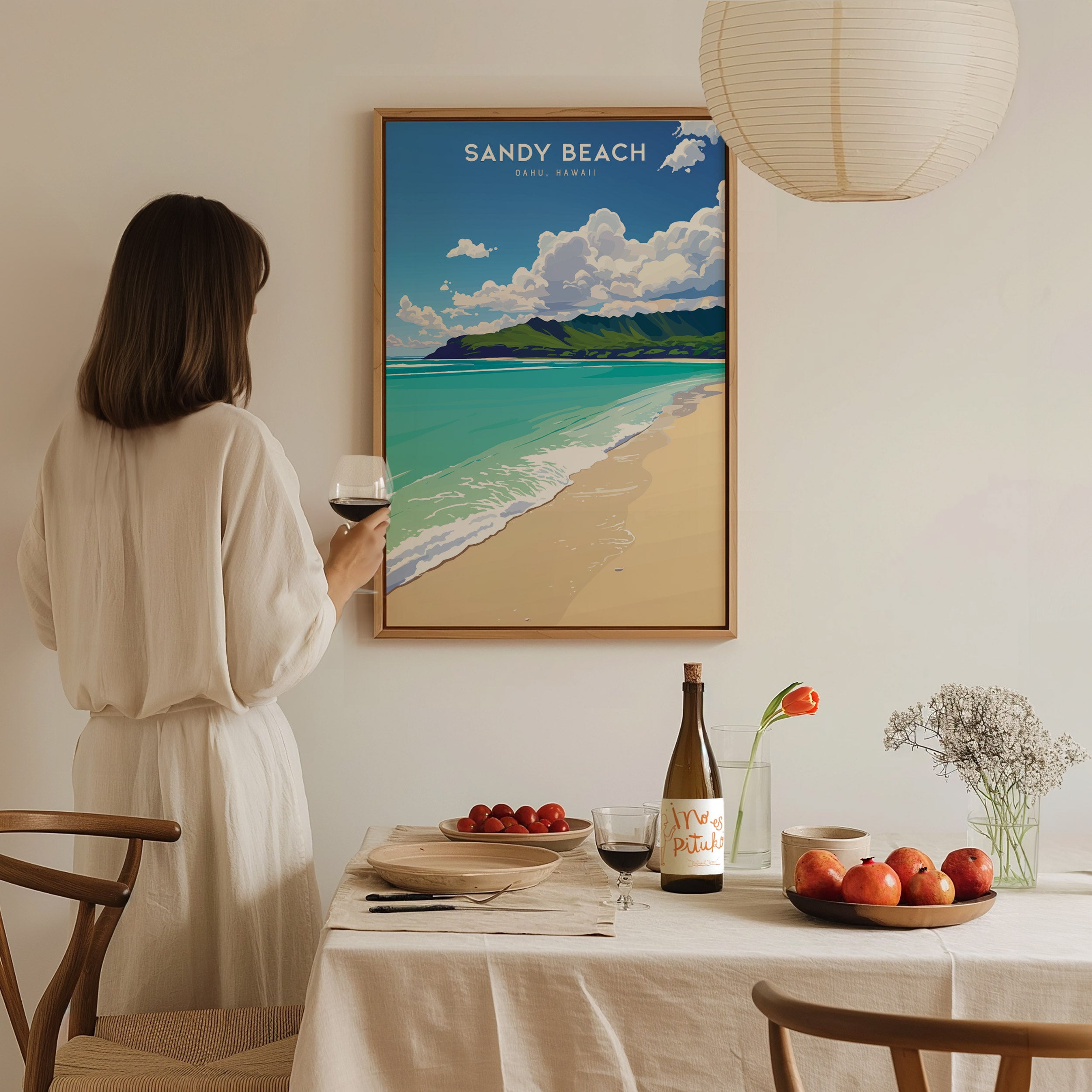 ハワイのビーチアートプリント 　光るオブジェ ハワイ、オアフ島、サンディビーチ – Martin & MacArthur