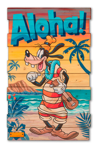 A Goofy Aloha Limited Edition on Reclaimed Wood by Trevor Carlton