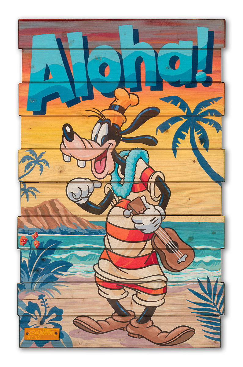 A Goofy Aloha Limited Edition on Reclaimed Wood by Trevor Carlton