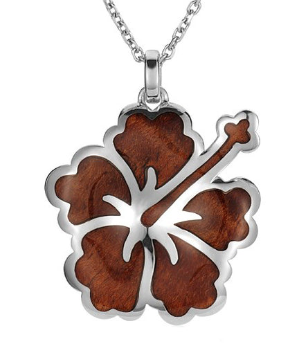 Koa Hibiscus Pendant SS