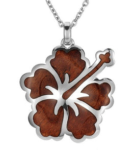 Koa Hibiscus Pendant SS