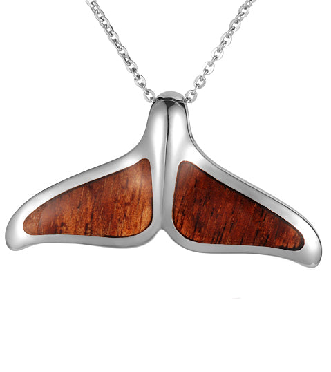 Koa Whale Tail Pendant SS