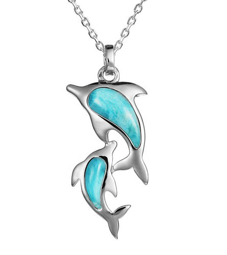 Larimar Dolphin Pendant SS