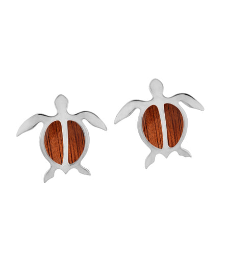 Koa Petroglyph Honu Earrings SS