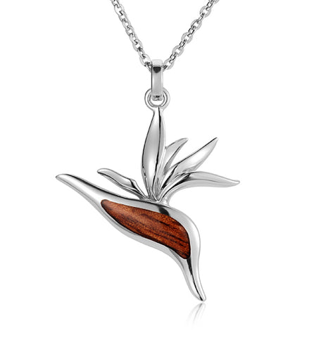 Koa Bird of Paradise Pendant SS