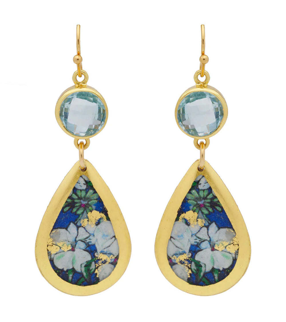 Pendientes de lágrima con topacio azul blanco lirio