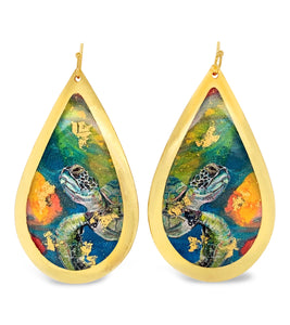 Rainbow Turtle Teardrop Earrings