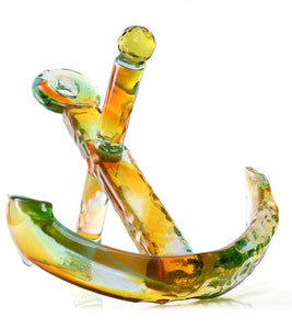 Glass Sculpture "Green & Gold Anchor" by Ben Silver