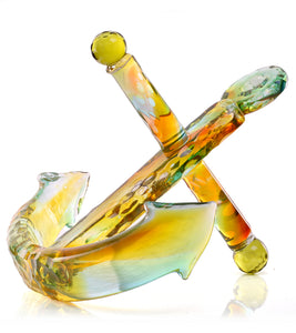 Glass Sculpture "Green & Gold Anchor" by Ben Silver