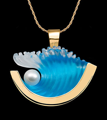14k Yellow Gold and Pearl Wave Pendant