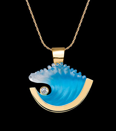 14k Yellow Gold and Diamond Medium Wave Pendant