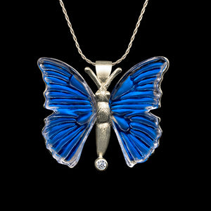 14k White Gold and Diamond Butterfly Pendant - Main Image