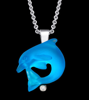 14k White Gold and Diamond Dolphin Pendant