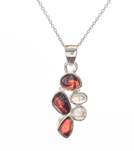 Garnet and Rainbow Moonstone Pendant