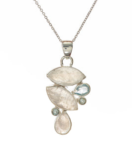 Rainbow Moonstone & Blue Topaz Pendant