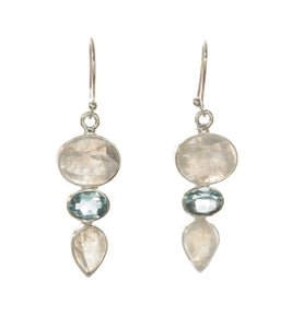 Rainbow Moonstone & Blue Topaz Earrings