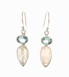 Rainbow Moonstone & Blue Topaz Earrings