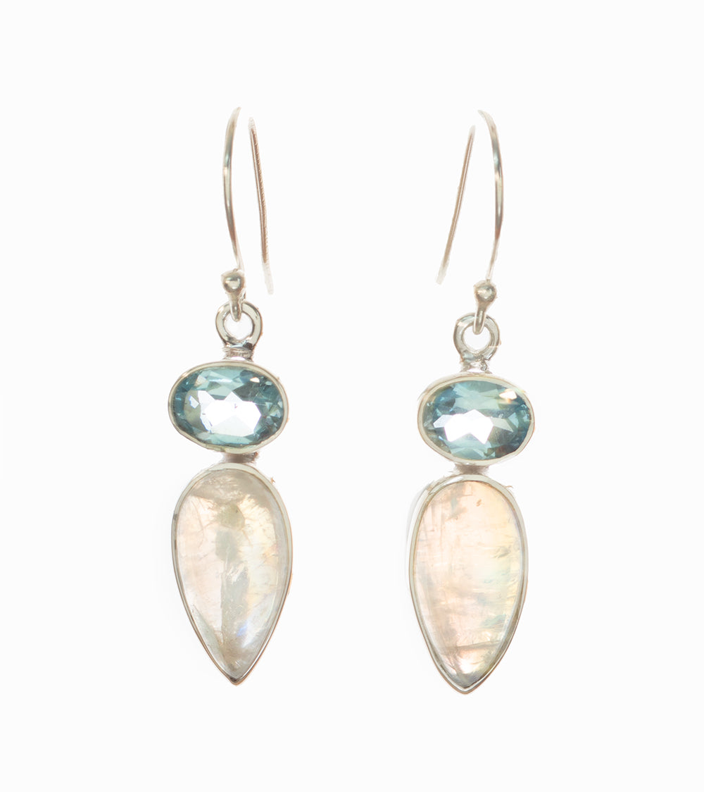 Rainbow Moonstone & Blue Topaz Earrings - BOBB36100