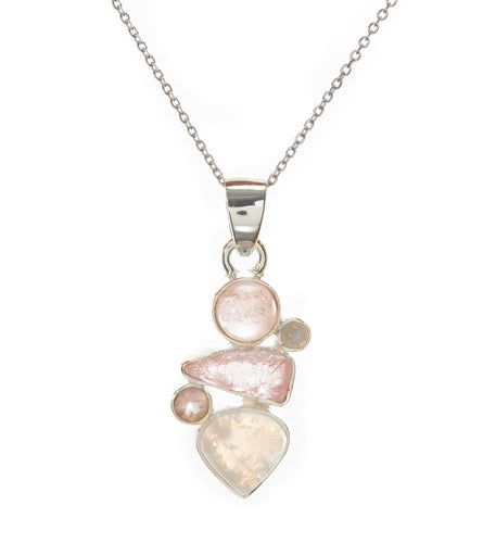 Rose Quartz, Morganite, & Rainbow Moonstone Pendant - BOBB36130+M&M37477