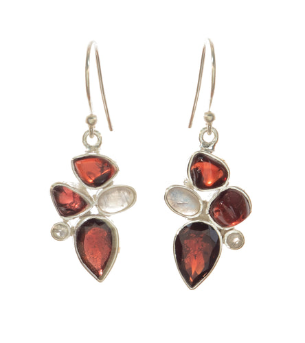 Garnet and Rainbow Moonstone Earrings