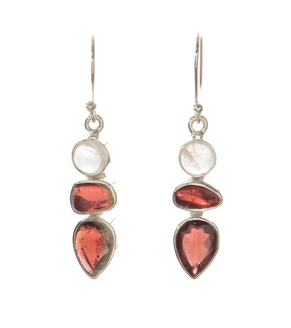 Garnet and Rainbow Moonstone Earrings - BOBB36151