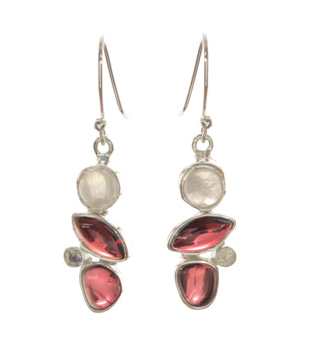 Garnet and Rainbow Moonstone Earrings