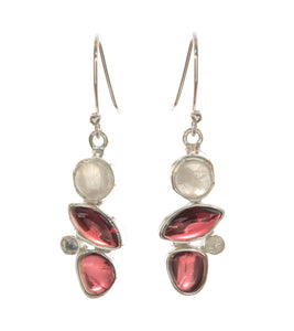 Garnet and Rainbow Moonstone Earrings - BOBB36152