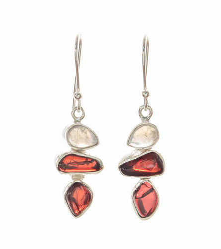 Garnet and Rainbow Moonstone Earrings