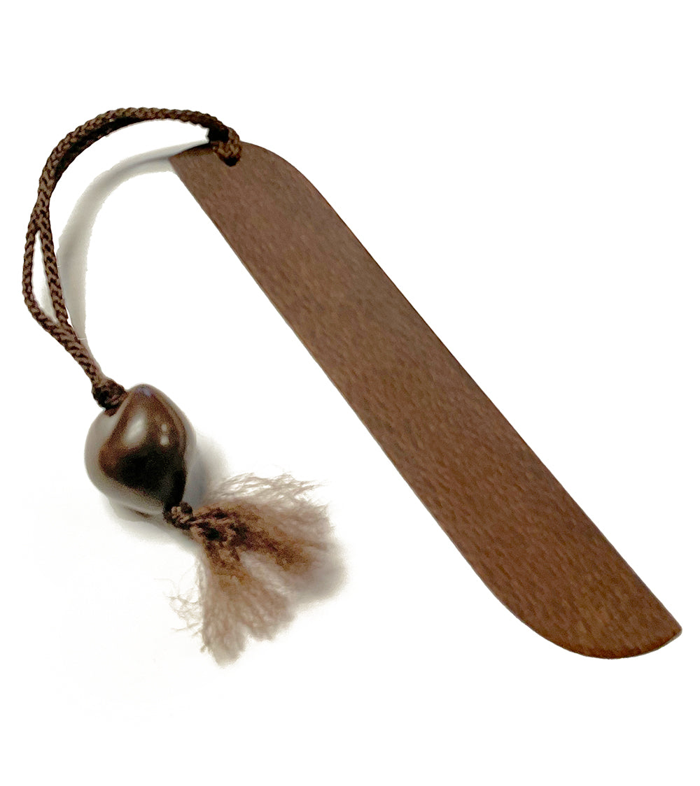 Monkeypod Bookmark with Kukui Nut charm - Brown
