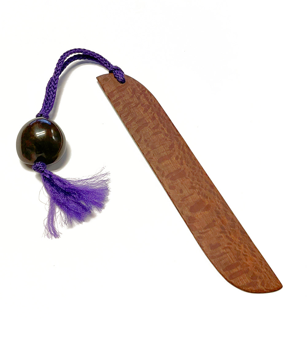 Monkeypod Bookmark with Kukui Nut charm - Purple